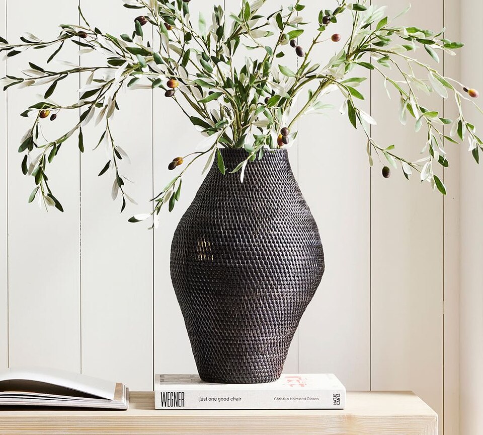 Woven Rattan Vase Collection, Black Pottery Barn Australia